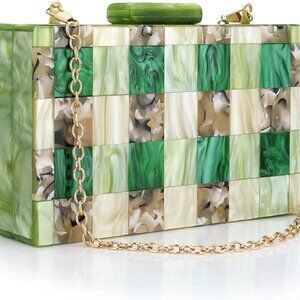 Funky Blush/Multi Square Pattern Acrylic Resin Clutch NEW